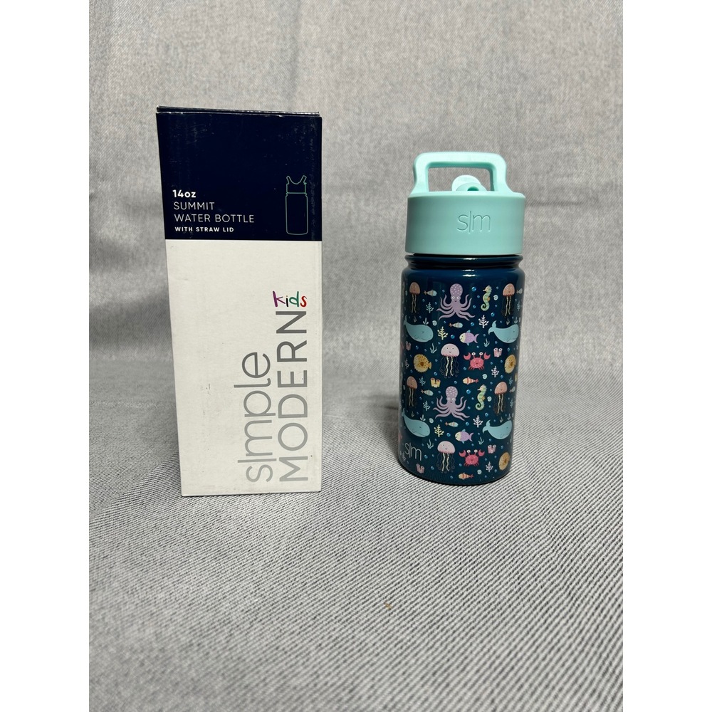 Simple Modern Water Bottle Kids 14oz Blue Under the‎ Sea Summit Straw Lid